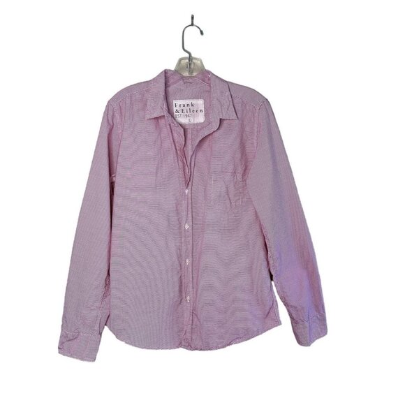 Frank & Eileen Barry Red White Stripe Crinkle Button Up Shirt - Picture 1 of 8